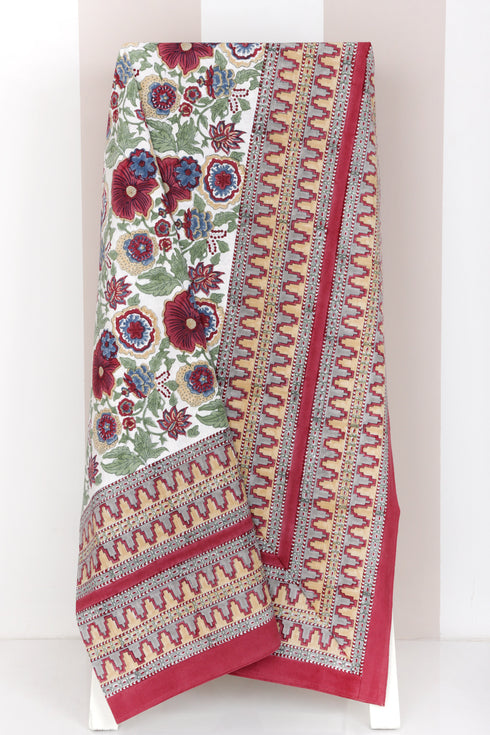 20s Cotton Bed Cover in Floral Block Print